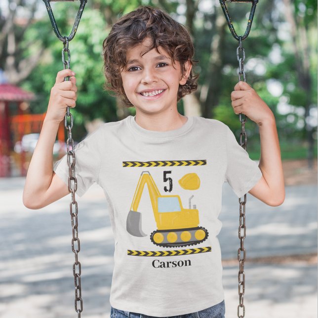 Cool Construction Excavator Custom Kids Birthday T-Shirt (Creator Uploaded)