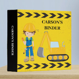 Cool Construction Excavator Custom Kids Name 3 Ring Binder