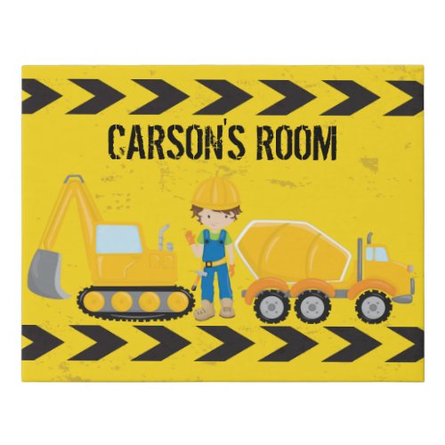 Cool Construction Excavator Custom Kids Room Faux Canvas Print