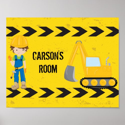 Cool Construction Excavator Custom Kids Room Poster