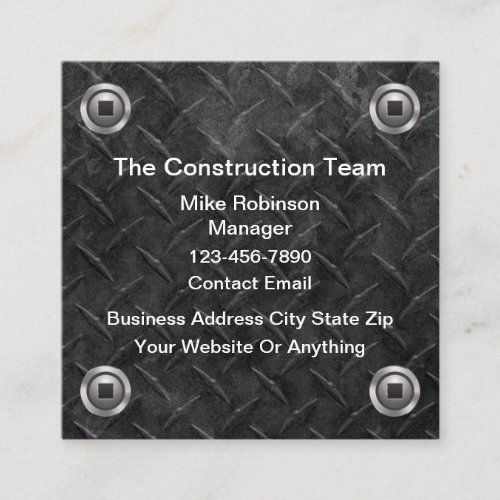 Cool Construction Faux Metal Background Square Business Card