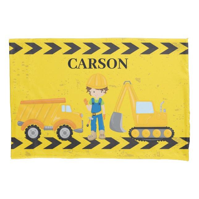 Cool Construction Kids Vehicle Custom Boys Room Pillow Case (Front)