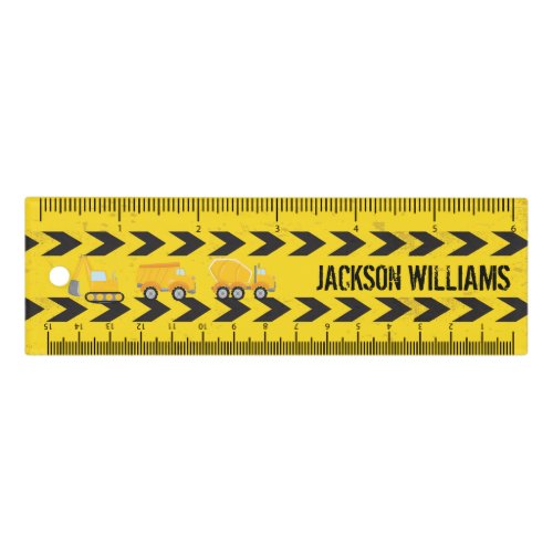 Cool Construction Vehicle Boy Custom Kids Name Ruler