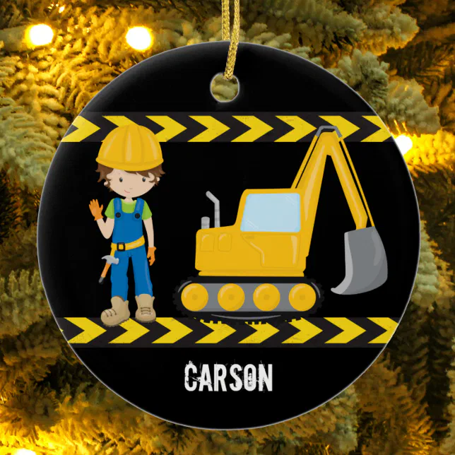 Cool Construction Vehicle Boy Personalized Kids Ceramic Ornament | Zazzle