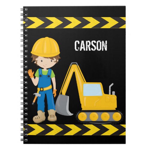 Cool Construction Vehicle Boy Personalized Kids Notebook