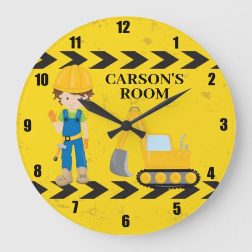 Cool Construction Vehicle Boys Custom Kids Room Large Clock