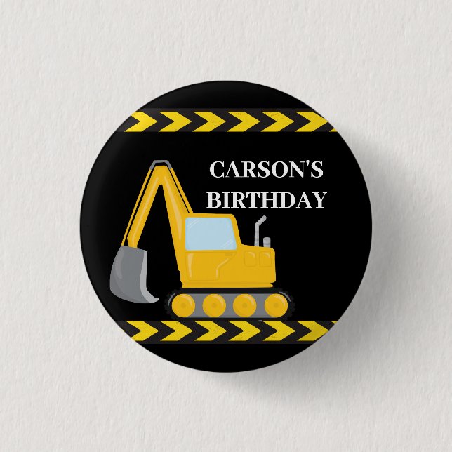Cool Construction Vehicle Custom Kids Birthday Button (Front)
