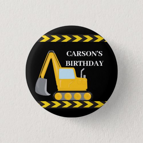 Cool Construction Vehicle Custom Kids Birthday Button