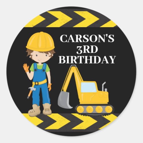 Cool Construction Vehicle Custom Kids Birthday Classic Round Sticker
