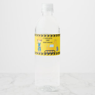 Cool Construction Vehicle Custom Kids Birthday Water Bottle Label