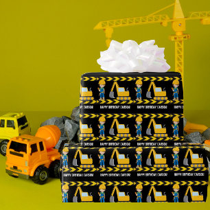 Cool Construction Vehicle Custom Kids Birthday Wrapping Paper