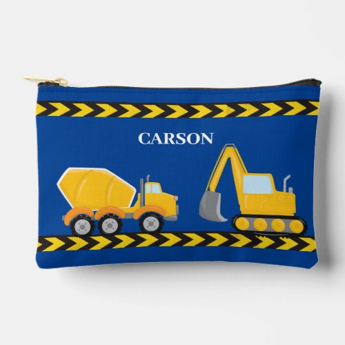 Cool Construction Vehicle Custom Kids Blue Accessory Pouch
