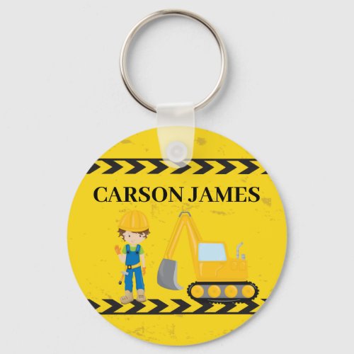 Cool Construction Vehicle Custom Yellow Kids Keychain