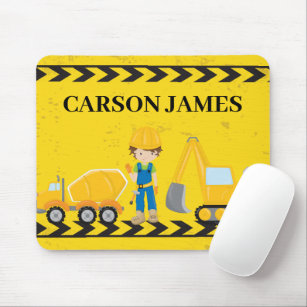 Cool Construction Vehicle Custom Yellow Kids Mouse Pad