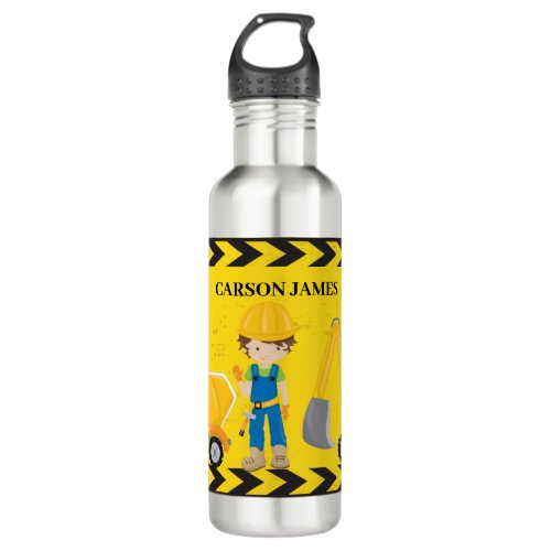 Cool Construction Vehicle Custom Yellow Kids Stainless Steel Water Bottle