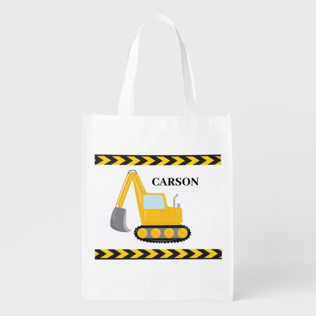 Cool Construction Vehicle Excavator Custom Kids Grocery Bag (Front)
