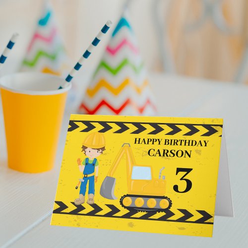 Cool Construction Vehicle Excavator Happy Birthday Card