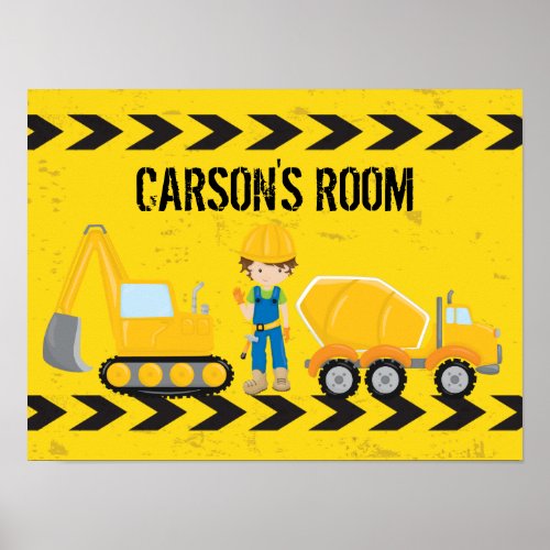 Cool Construction Vehicle Kid Custom Boys Room Poster