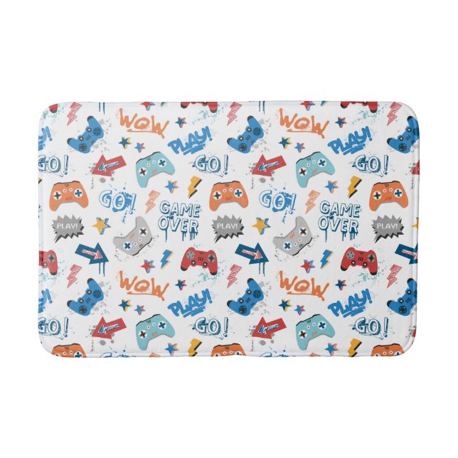 Cool controller pattern with text for gamers bath mat (Front)