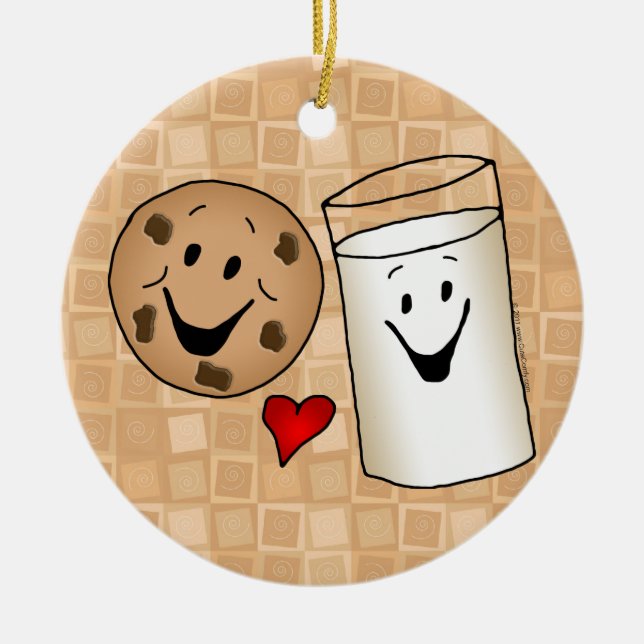 Cool Cookies and Milk Friends Cartoon Ceramic Ornament (Front)