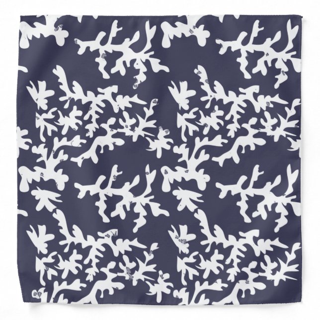 Cool Coral Reef Blue White Aquatic Bandana (Front)