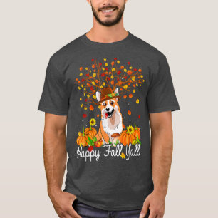 Cool Corgi Autumn Pumpkins Happy Fall Yall  T-Shirt