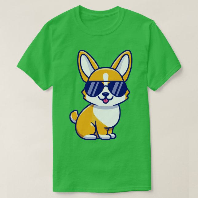 Cool Corgi Dog With Eyeglasses T-Shirt (Design Front)