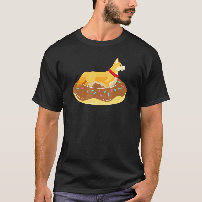 Cool Corgi Donut Pool Float On Dog Tee (Front)