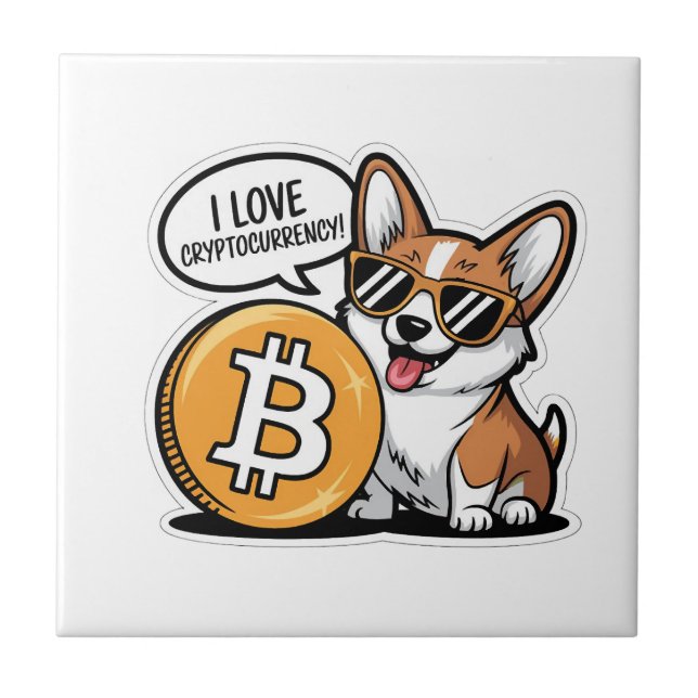 Cool Corgi Loves Cryptocurrency Ceramic Tile (Front)