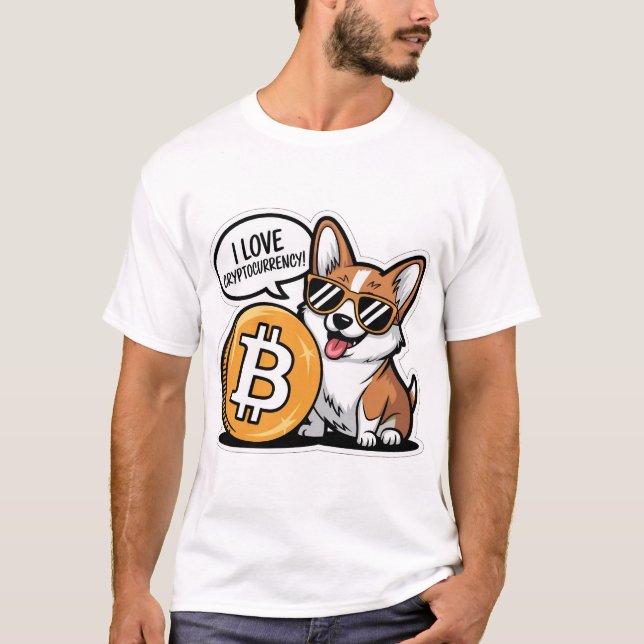 Cool Corgi Loves Cryptocurrency T-Shirt (Front)