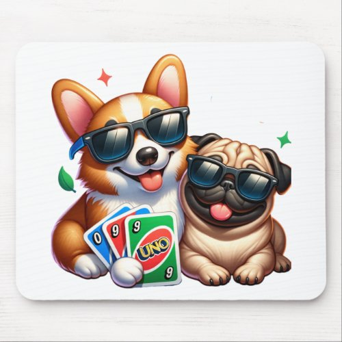 Cool Corgi  Pug friend playing card game T_shirt Mouse Pad