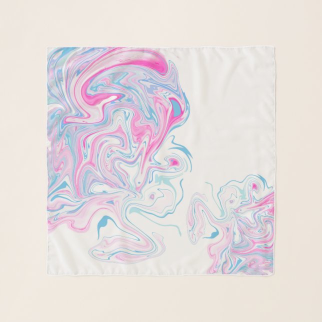 Cool Cornflower Blue Pink Pastel Liquid Marble Scarf (Front)