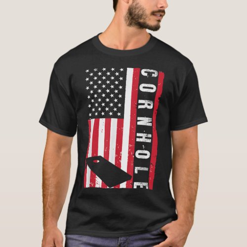 Cool Cornhole Art Men Women American Flag Corn Hol T_Shirt