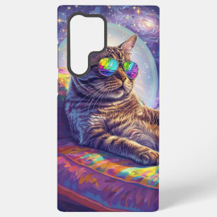 Cool Cosmic Cat in Rainbow Sunglasses Samsung Galaxy S22 Ultra Case