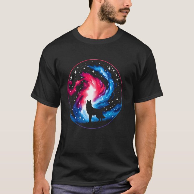Cool Cosmic Wolf Galaxy Graphic Space Art T-Shirt (Front)