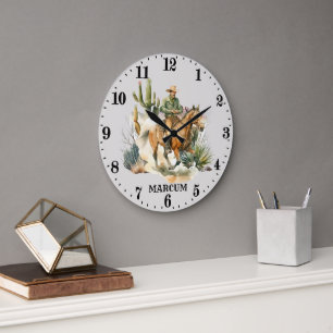 Cool Country Western cowboy add name Large Clock