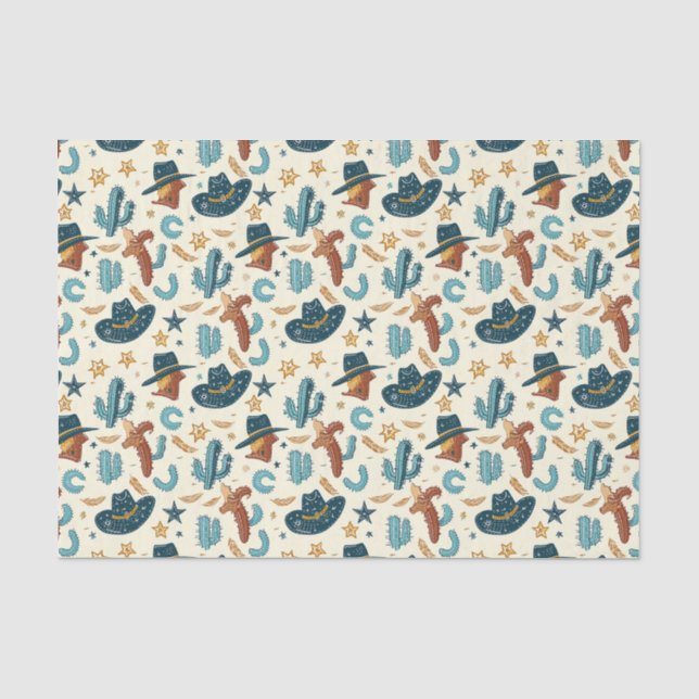 Cool Country Western cowboy tiled Tissue Paper (Front)