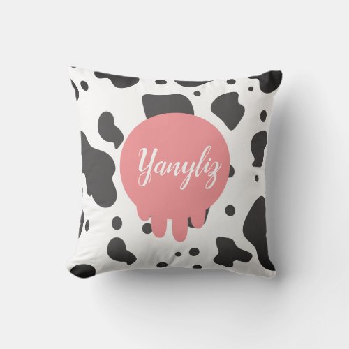 Cool Cow Print Name Monogrammed  Throw Pillow