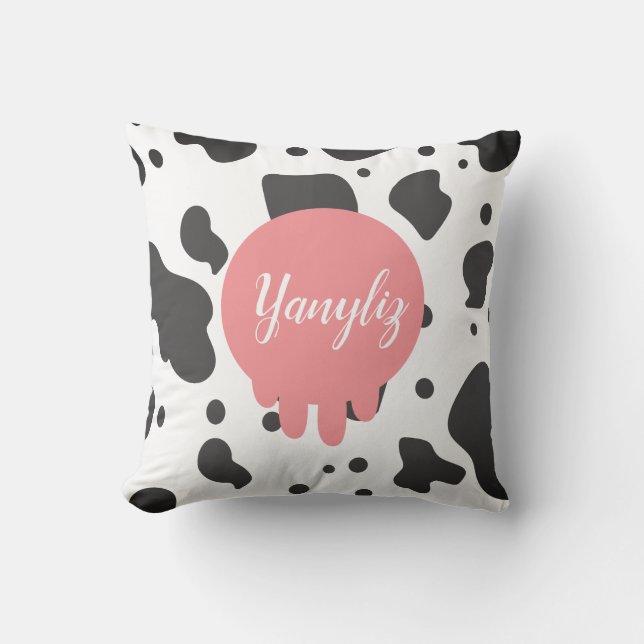 Cool Cow Print Name Monogrammed  Throw Pillow (Front)
