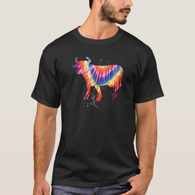 Cool Cow Tie Dye Retro Effect T-Shirt (Front)