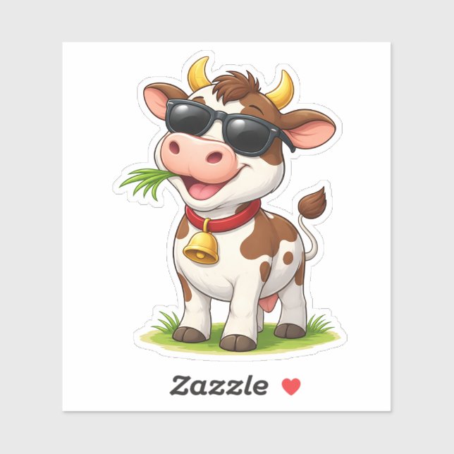 Cool Cow Wearing SunglasseCustom-Cut Vinyl Sticker (Sheet)