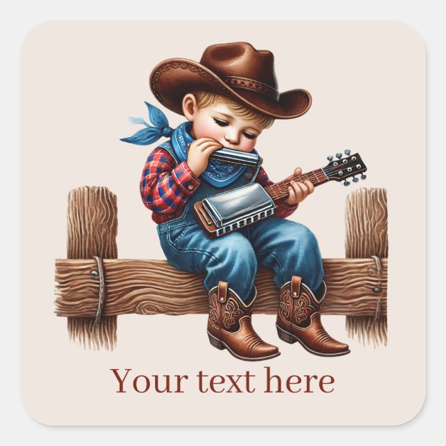 Cool Cowboy add text  Square Sticker (Front)