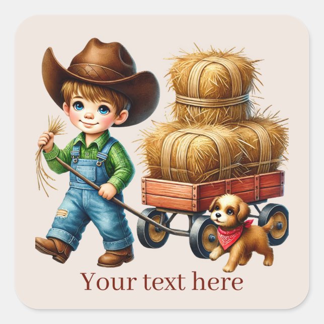 Cool Cowboy add text  Square Sticker (Front)