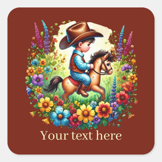 Cool Cowboy add text  Square Sticker (Front)