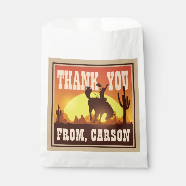 Cool Cowboy Birthday Rodeo, Wild West Thank You Favor Bag (Front)