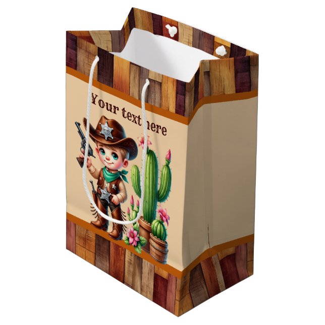 Cool cowboy boys Birthday party customizable Mediu Medium Gift Bag (Front Angled)