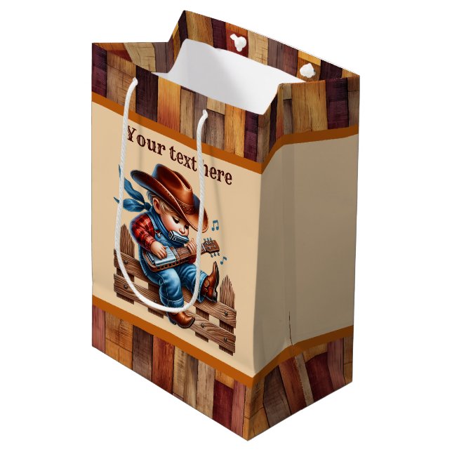Cool cowboy boys Birthday party customizable Medium Gift Bag (Front Angled)