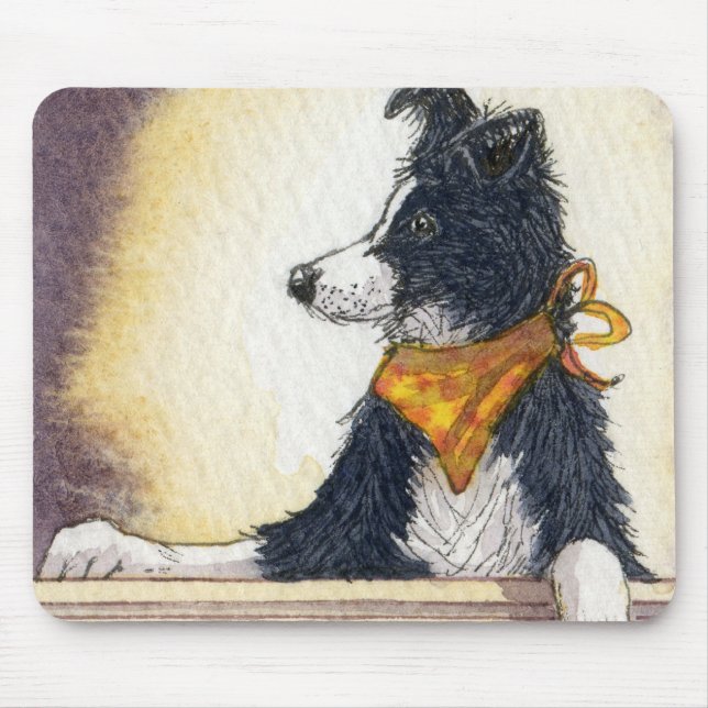 Cool cowboy collie carefully keeps an eye... mouse pad (Front)