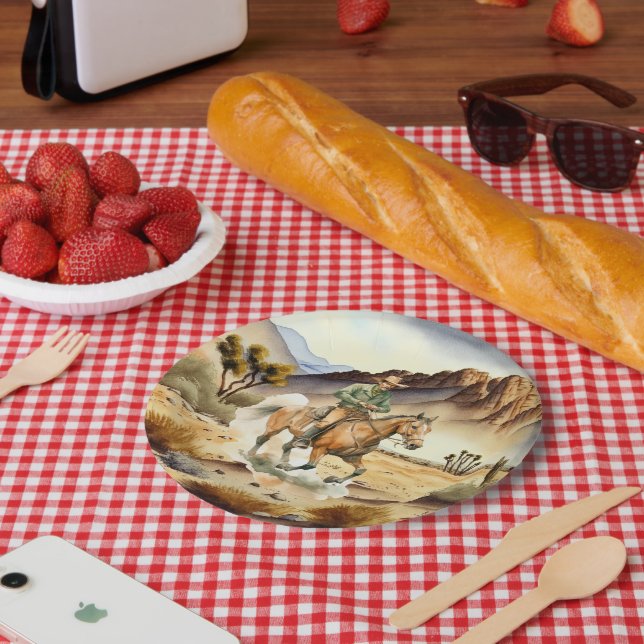 cool cowboy lovers Western party Paper Plates (Picnic)