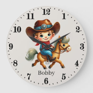Cool Cowboys add name boys room Large Clock
